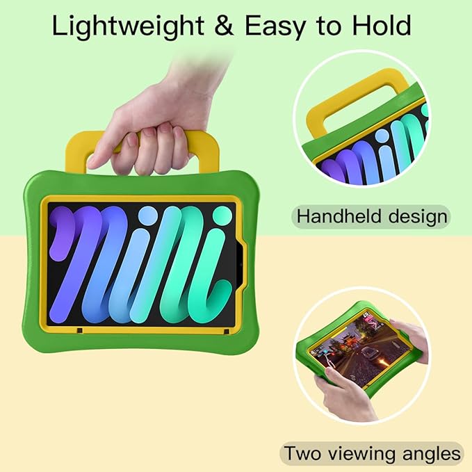 Kids Case for iPad mini 7 (A17 Pro) 2024 /iPad Mini6 2021, Light Weight Heavy Duty/Shockproof/Drop Proof with Handle/Kickstand, Child Friendly Cover for iPad mini 7th/6th Gen 8.3inch (Green)