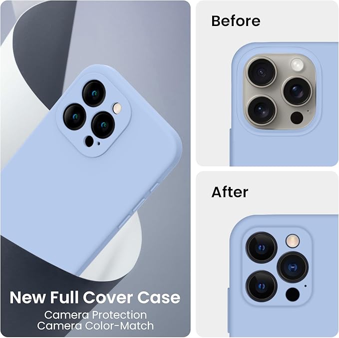 FireNova Designed for iPhone 15 Pro Max Case, Silicone Upgraded [Camera Protection] Phone Case, Soft Anti-Scratch Microfiber Lining Inside, 6.7 inch, Light Blue