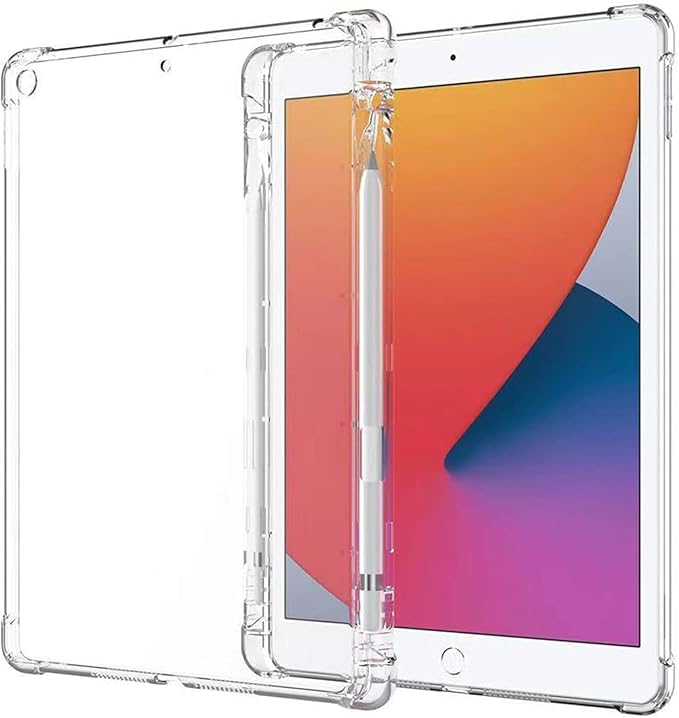 Clear Case for iPad 6th/5th Gen 9.7" (2018/2017) & iPad Air 1/Air 2 Cover (Air 1st/2nd Gen) & iPad Pro 9.7 2017 with Pencil Holder Crystal Transparent Shockproof Soft TPU Back Shell, Clear