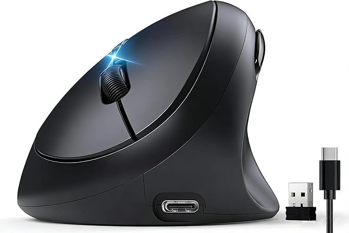Ergonomic Mouse, Bluetooth Wireless Vertical Mouse, Rechargeable Battery, Quiet Clicks, DPI Adjustable, BT5.0/3.0 & 2.4G Connect, Easy to use, Wide Compatibility (Black)