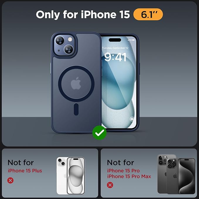 Miracase Magnetic for iPhone 15 Case (Compatible with MagSafe)（with 2X Screen Protectors） Military-Grade Protection, Anti-Fingerprint Translucent Matte Phone Cover for iPhone 15 6.1 inch, Dark Blue