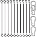 10 Pack 16 Inch(40cm) Stainless Steel Tethers with 4 Pcs Spring Snap Hook Clips, Steel Wire Cable with Loops Vinyl Cover Coated Short Rope Lanyard Lock Tether Chains, Black