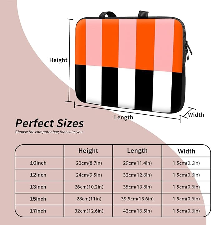 Universal Laptop Sleeve Tablet Case 12 inch, Orange Black White Stripes Slim Carrying Case Handbag Travel Laptop Bag for Surface Pro 9 8 7/Laptop Go 2 3, MacBook Air 11/12