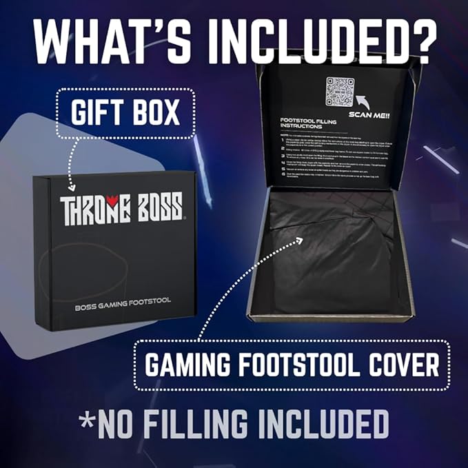 Throne Boss Gaming Footstool - Cover ONLY No Filling - Matching Bean Bag Chair Pouf/Ottoman - Round Gamer Foot Stool Footrest with Drink Holder (Grey)