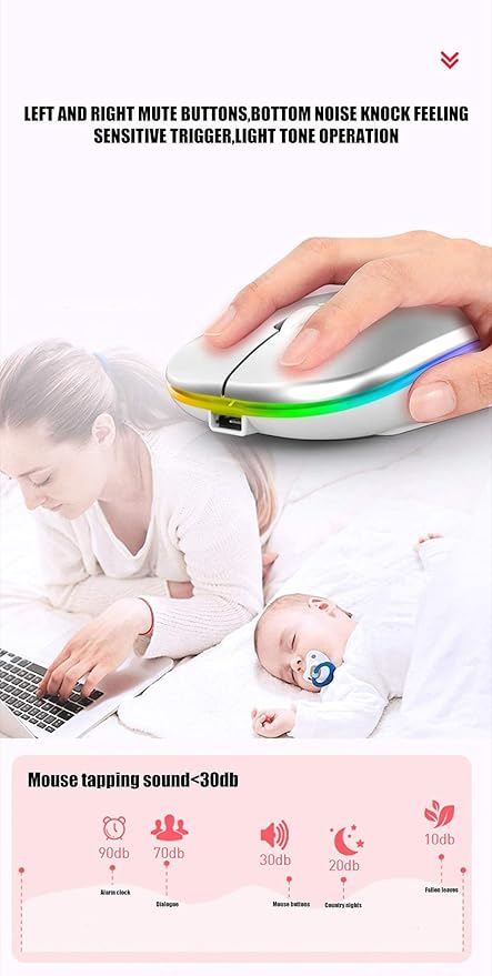 Bluetooth Wireless Mouse for Laptop mac MacBook ipad MacBook air MacBook pro pc Desktop Computer Windows Chromebook Notebook (Silver White)