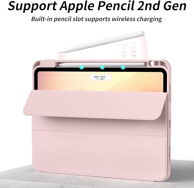 Aoub New iPad Pro 12.9 Case 6th Generation 2022 / 5th Gen 2021/ 4th Gen 2020 with Built-in Pencil Holder, Auto Wake/Sleep, Slim Stand Soft Back Shell Smart Cover for iPad Pro 12.9 Inch, Pink