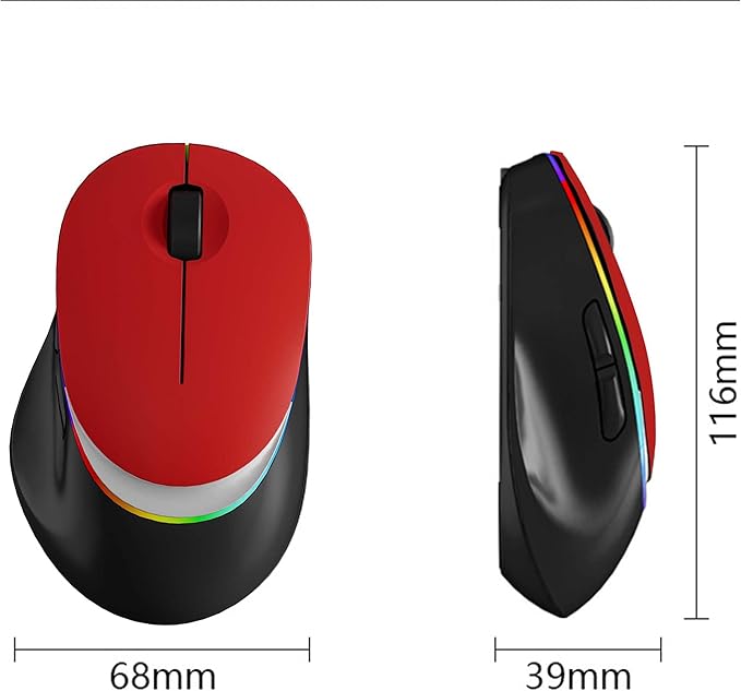 Wireless Bluetooth Mouse, Ergonomic Dual-Mode Rechargeable Silent Portable Mouse with RGB Gradient Breathing Light, for PC Laptop Tablet Computer, Office School Home Adult Student Kids Gift(Red)