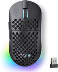 TMKB Falcon M1 Wireless Gaming Mouse, 24000DPI Optical Sensor, 180Hrs Battery, Lightweight, 6 Programmable Buttons, RGB Strip, 2.4G/BT5.2/USB-C Wired for PC/Mac/Laptop - Matte Black