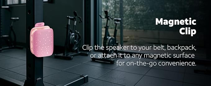 AT&T Essentials Clip Bluetooth Speaker | Mini Portable Bluetooth 5.3 Speaker with USB-C, Waterproof IPX5, 12-Hour Battery, Compact Clip-On Audio for Travel, Dorm, Outdoors - Pink