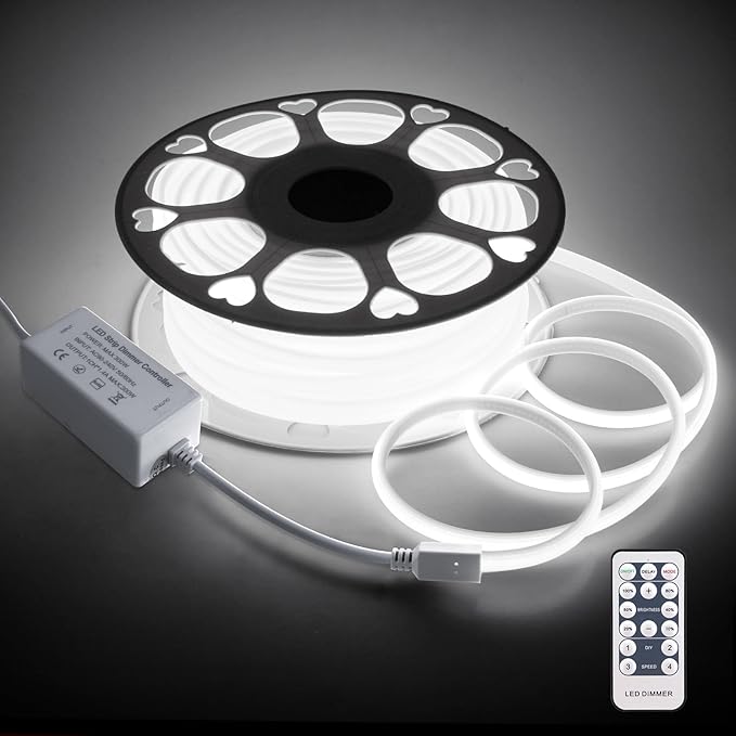 Aclorol 110V COB LED Strip Lights Outdoor Waterproof 100FT AC 120V LED Rope Light Dimmable COB Flexible Light High Density Uniform Light LED Strip Super White 6000K for Commercial Grade Building