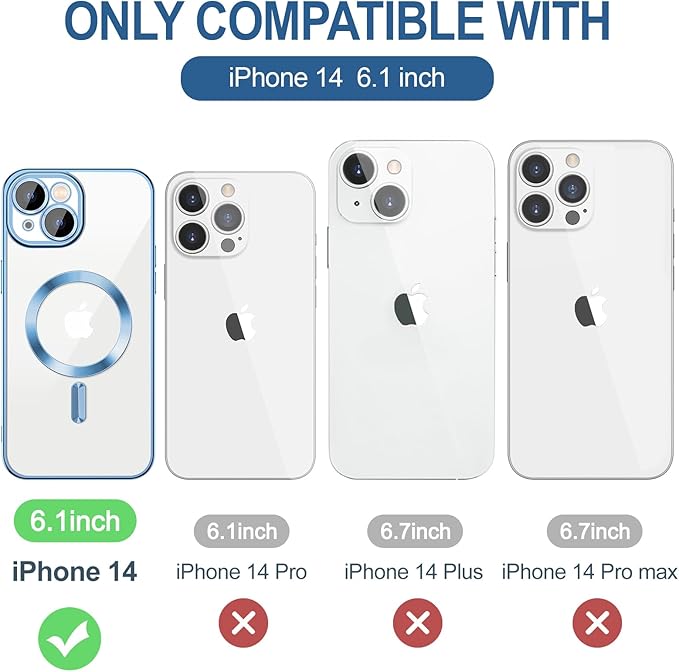 Hython Magnetic Clear for iPhone 14 Case with Camera Lens Protector [Compatible with MagSafe] Luxury Plating Edge Slim Soft TPU Cover Protective Phone Case for iPhone 14 6.1", Light Blue