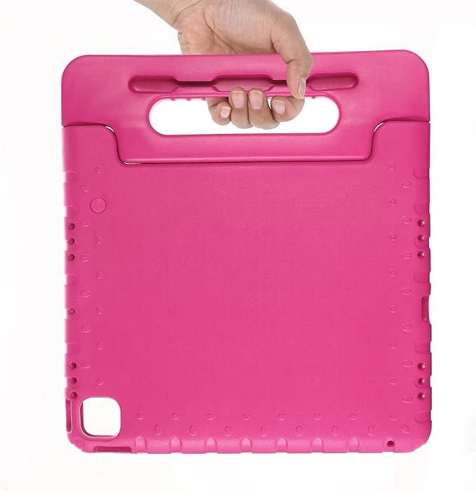 for iPad Air 13-inch Case M3/M2 (2025/2024) for Kids with Pencil Holder/Kickstand, Anti-Slip Handle Stand Lightweight Soft EVA Foam Shockproof Rugged Bumper Tablet Protective Cover, Rose