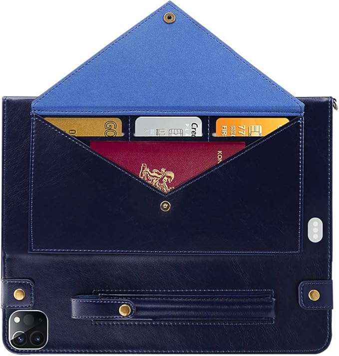 Handbag Case for iPad Pro 13-inch M5 2025/M4 2024, Techcircle Folio Stand PU Leather Crossbody Wallet Case with Pencil Holder, Hand Strap & Shoulder Strap, Navy