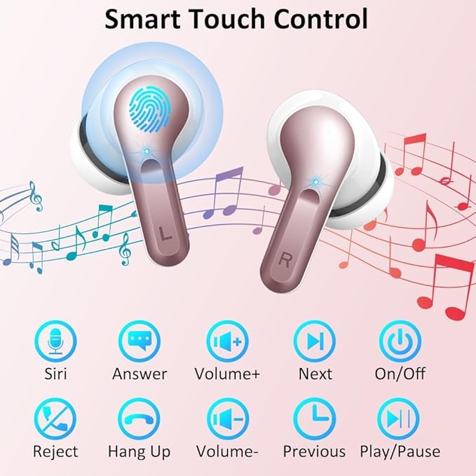 Wireless Earbuds, Bluetooth 5.3 Headphones 2025 NEW Ear Buds 40H Bass Stereo in-Ear Earphones ENC Noise Cancelling Earbuds with 4 HD Mic, USB-C LED Display IP7 Waterproof Sport Headset for Android iOS