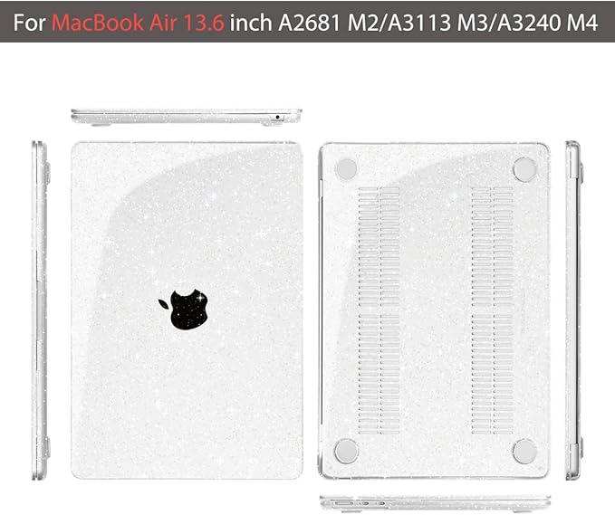Teryeefi for MacBook Air 13.6 inch Case with M2 M3 M4 M5 Chip 2022-2025 2026 Release A3449/A3240/A3113/A2681, Glitter Protective Hard Shell & Keyboard Cover & USB 3 Adapter, Sparkly Clear