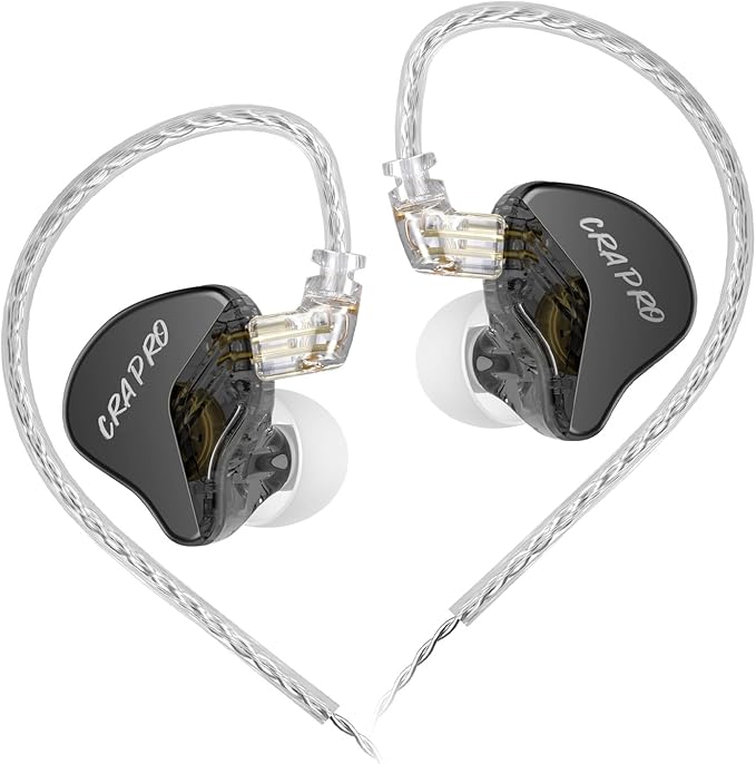 CCA CRA PRO in Ear Monitors, IEMs for Gaming, Ultra-Thin DLC Diaphragm Dynamic Driver Wired Gaming Earbuds, Deep Bass Clear Sound Ear Buds IEM Headphones, in Ears for Singers DJ (Black, Without Mic)