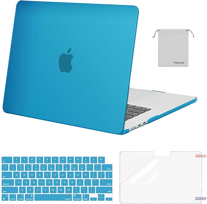 MOSISO Scratch-Resistant Case Compatible with MacBook Air 15 inch M5 2026 M4 2025 M3 M2 2024 2023 A3448 A3241 A3114 A2941, Protective Hard Shell&Keyboard Cover&ScreenFilm&Storage Bag, Aqua Blue