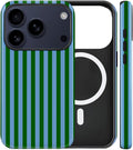 Magnetic for iPhone 17 Pro Max Case Cute Stripes Phone Case, Shockproof Slim TPU and Hard PC Protective Phone Cover Compatible with MagSafe Designed for Women Girls, Green and Blue