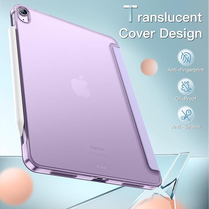 JETech Case for iPad Air 11-Inch M4/M3/M2 (2026/2025/2024), iPad Air 5 (2022 5th Generation 10.9-Inch), Slim Stand Hard Back Shell Cover with Auto Wake/Sleep (Light Purple)