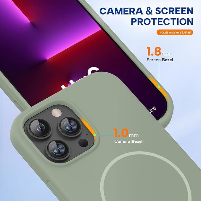 Miracase Magnetic for iPhone 13 Pro Max Case, [Soft Anti-Scratch Microfiber Lining], Compatible with MagSafe, Liquid Silicone Shockproof Drop Protection Phone Case for 13 Pro Max, Patina Green
