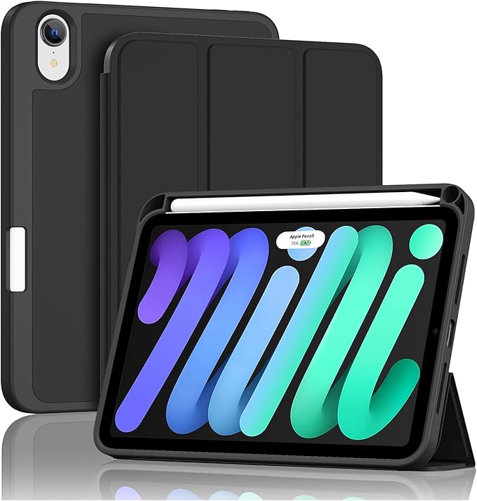 ProCase for iPad mini 7 A17 Pro 2024/iPad Mini 6 2021 8.3 Inch iPad mini 7th/6th Gen Case with Pencil Holder, Trifold Stand Smart Folio with Soft TPU Back Cover for iPad mini 8.3" 7th/6th Gen -Black