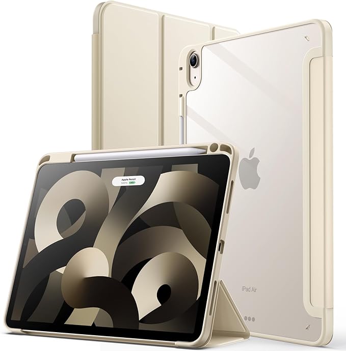 JETech Case ONLY for iPad Air 11-Inch M4/M3/M2 (2026/2025/2024), iPad Air 5/4 (2022/2020 5th/4th) with Pencil Holder, Clear Transparent Back Slim Stand Shockproof Tablet Cover (Starlight)