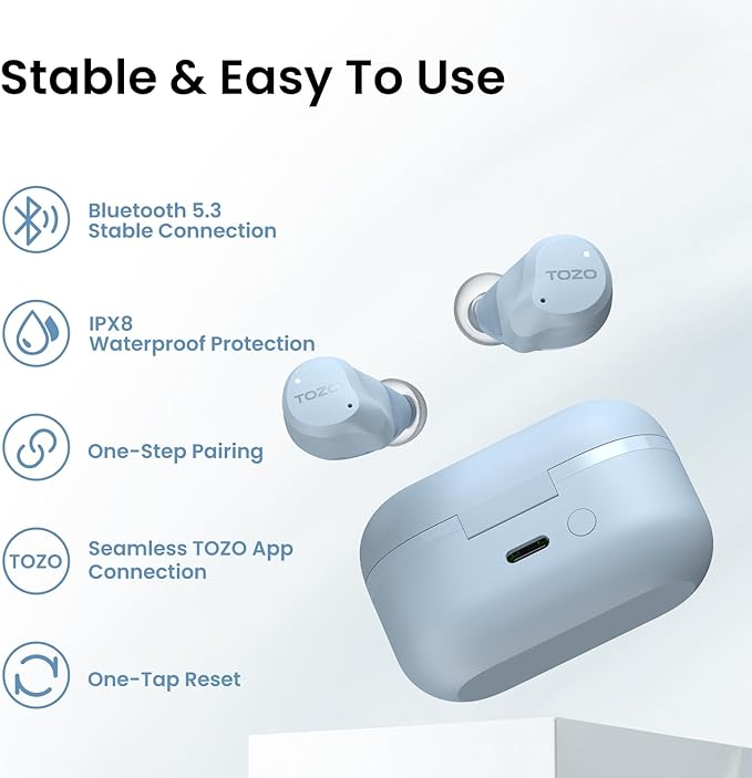 TOZO NC9 Hybrid Active Noise Cancelling Wireless Earbuds, 6 Mics ENC Clear Call, IPX8 Waterproof, in Ear Bluetooth 5.3 Headphones Stereo Bass Ear Buds 60H Playtime with LED Display 32 EQs via APP