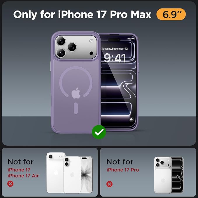 Miracase Magnetic for iPhone 17 Pro Max Case with Screen Protector [Compatible with MagSafe] Slim Thin Phone Case Military-Grade Protected for 17 ProMax Cover Bumper 6.9", Purple