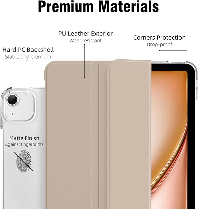 for iPad Air 13 inch M4/M3/M2 2026/2025/2024 Case, iPad Pro 12.9 (6th/5th Gen. 2022/2021), Hard PC Translucent Frosted Back Shell Case with Auto Wake/Sleep, Trifold Stand Cover, Oat Coffee