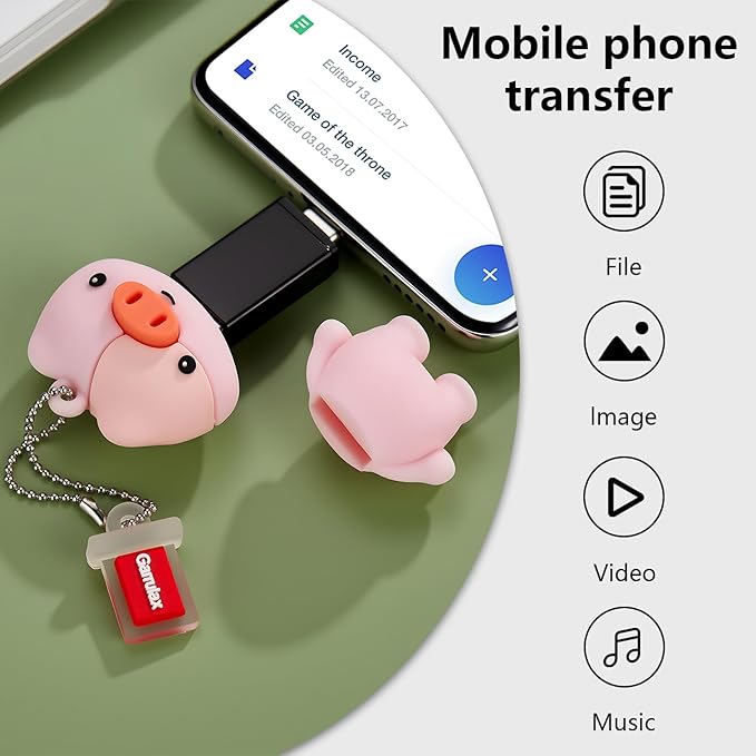 USB Flash Drives, 16GB/32GB/64GB/128GB Silicone USB2.0 High Speed Thumb Memory Stick Pen Date Storage Pendrive U Disk (Piggy, 64GB)