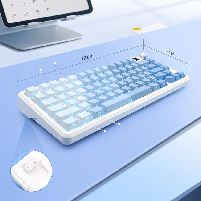 Rii RK805 Wireless Gasket Mechanical Keyboard with TFT Screen and Knob,75% Creamy Gaming Keyboard with RGB Backlight,Tri-Mode BT/2.4G/USB-C,Hot Swappable,for Windows/Mac/Linux(Blue Gradient)