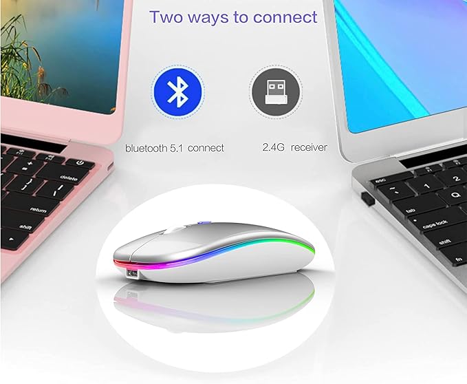 Bluetooth Wireless Mouse for Laptop mac MacBook ipad MacBook air MacBook pro pc Desktop Computer Windows Chromebook Notebook (Silver White)