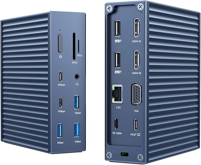 ACASIS USB C Docking Station Dual Monitor, 16-in-1 Laptpop Docking Station with 2* HDMI,VGA,2.5G Ethernet,SD/TF,10Gbps USB-C 3.1,3.5mm Audio,PD100W,USBC Hub for Dell/Lenovo/HP/ThinkPad (Gray)