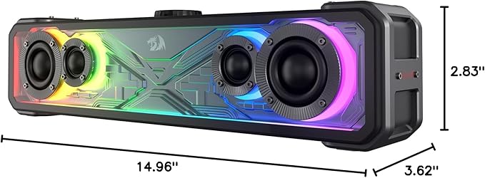 Redragon GS817 RGB Desktop Soundbar, 2.0 Channel Stereo Speakers for Desktop w/Massive 30W Max Power, Touch-Control, Bluetooth 5.3 & 3.5mm AUX Inputs, Black