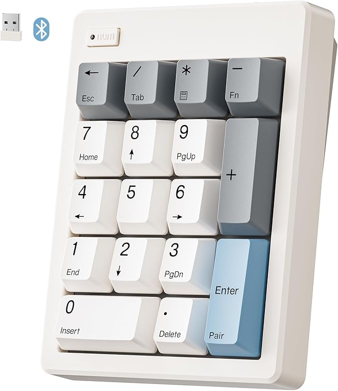 Kisnt FD17 Wireless Mechanical Number Pad, Bluetooth 5.0& 2.4G Dual Mode Numeric Keypad, 17 Keys Hot Swappable Numpad with PBT Keycaps for Laptop/PC/TKL Keyboards(Beige, Linear Switch)