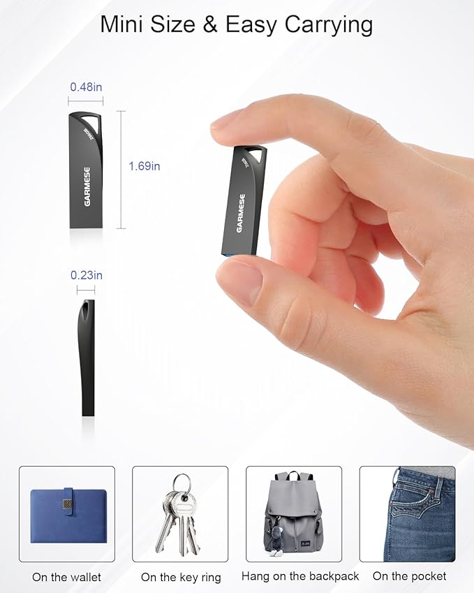 256GB USB 3.0 Flash Drive, Metal Waterproof USB Drive, Durable Slim Thumb Drive with Keychain, Plug & Play Memory Stick for PC, Laptop, Car Audio