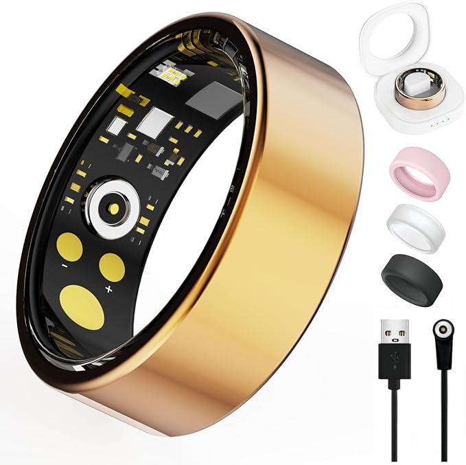 Smart Ring for Women Men, Health Tracker with Heart Rate/Blood Oxygen/Blood Pressure/Sleep Monitoring/Step Counting, IP68 Waterproof Fitness Ring, No App Fees for iPhone & Android (Rose Gold, 6#)