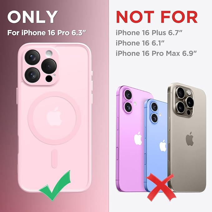 CAPRARO Magnetic Compatible with iPhone 16 Pro Case, Upgraded [Full Camera Protection] [Compatible with MagSafe] Protective Translucent Matte Women Girl Phone Case Cover, Pastel Pink