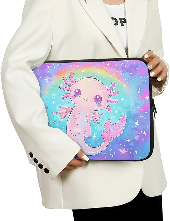 Cute Axolotl Laptop Sleeve for Teen Girls - 10 inch Rainbow Laptop Accessory with Versatile Uses - Ideal Gifts for Holidays - Galaxy Purple