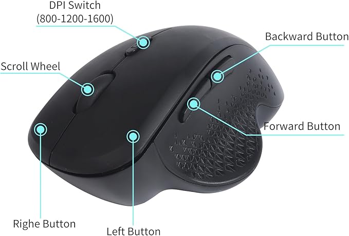 Bluetooth Ergonomic Wireless Mouse,Rechargeable 2.4G Vertical Wireless Mouse, Dual Mode Ergo Optical Mice with Adjustable DPI,Finger Rest for Laptop, Desktop, PC, MacBook, iPad, Mac, Windows(Black)