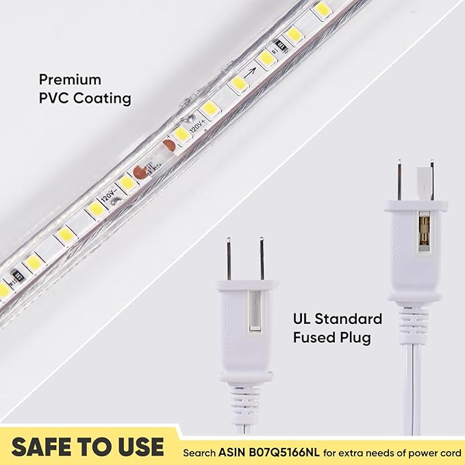Shine Decor LED Strip Light 150FT 120VAC, Super Bright 19012 Lumens Dimmable, IP65 Waterproof for Outdoor Indoor, 3000K Warm White Every 1.6ft Cuttable Proselect Lighting Strip, 6x10mm ETL Listed