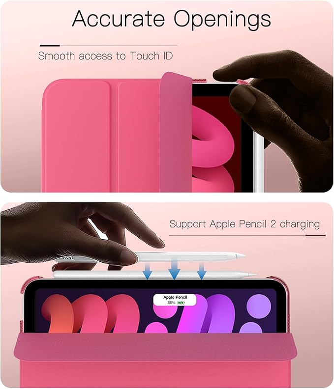 TiMOVO Case for iPad mini 7 A17 Pro 8.3-inch 2024, iPad mini 6th Generation Case, Slim Translucent Hard Back Folio Cover Support Touch ID & Apple Pencil Charging, Auto Wake/Sleep, Watermelon Red