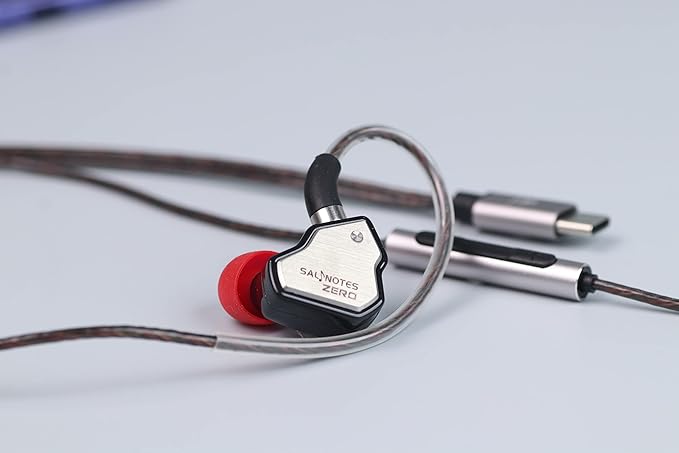 Linsoul 7Hz Salnotes Zero HiFi 10mm Dynamic Driver in-Ear Earphone IEM with Metal Composite Diaphragm Stainless Steel Faceplate Detachable 2Pin OFC Cable (Black, with Mic, Type C)