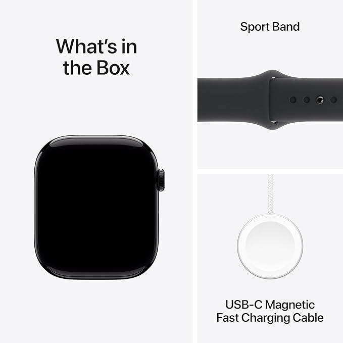Apple Watch Series 10 [GPS + Cellular 46mm] with Jet Black Aluminium Case with Black Sport Band - M/L. Fitness Tracker, ECG App, Always-On Retina Display, Water Resistant with AppleCare+ (2 Years)
