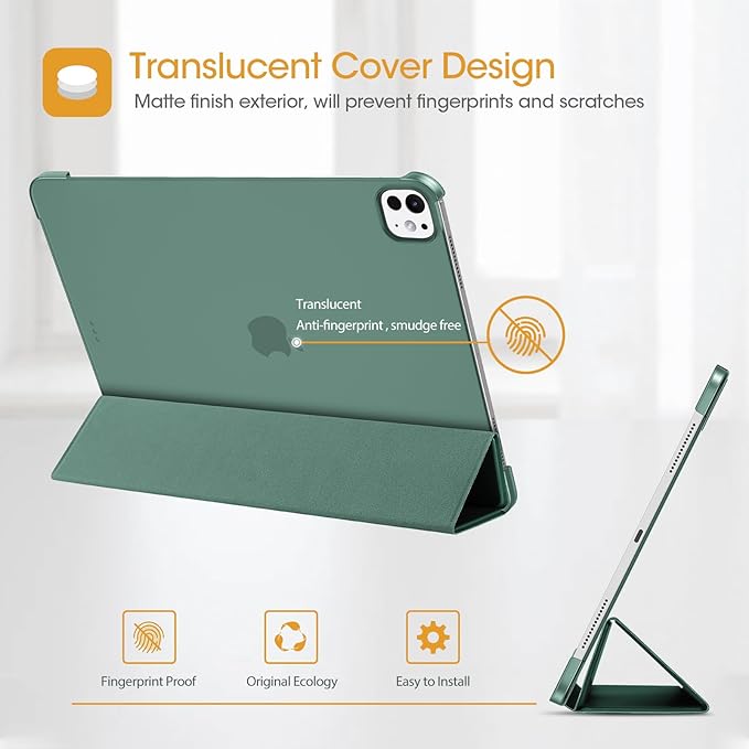 ProCase for iPad Pro 13 Inch Case M5 2025/ M4 2024, Smart Cover iPad Pro M5 M4 Case 13 Inch, Slim Stand Translucent Hard Shell Back, Supports Touch ID, Auto Wake/Sleep -Mgreen