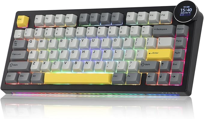 MechLands AJAZZ AK820V2 75% Wireless Gaming Keyboard with 0.9” TFT Display Screen & Knob, Gasket Mechanical Creamy Keyboard with 10000mAh Battery, Hot Swappable, RGB for Win/Mac (Black Grey)