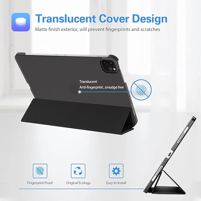 ProCase for iPad Pro 11 Inch Case 2022/2021/2020/2018(4th/3rd/2nd/1st Generation), iPad Pro 11" Slim Stand Hard Back Cover Shell Smart Folio Compatible with Pencil/Support Auto Wake/Sleep -Black