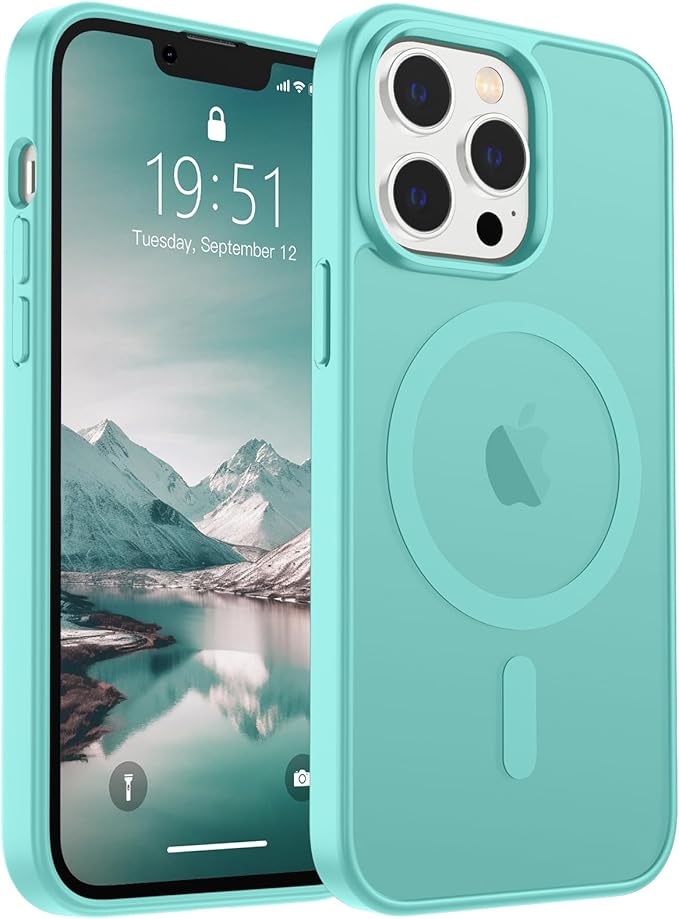 SUPFINE Magnetic for iPhone 12 Pro Max Case (Compatible with MagSafe) (Military Grade Drop Protection) Translucent Matte Shockproof with Anti-Fingerprint Phone Case,Blue Green