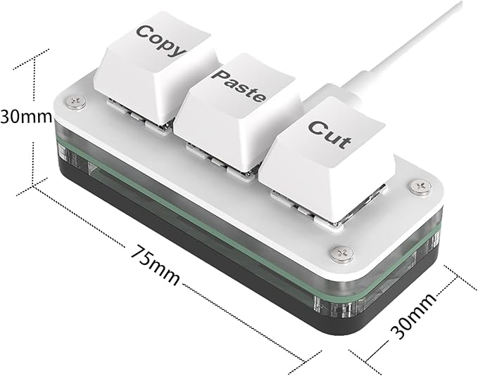 Copy Keyboard, Cut Copy Paste Keypad, One Handed Macro Keypad, Programmable Mechanical Keyboard for Working and Gaming, Shortcut Keyboard for PC, MAC, Laptop (White)