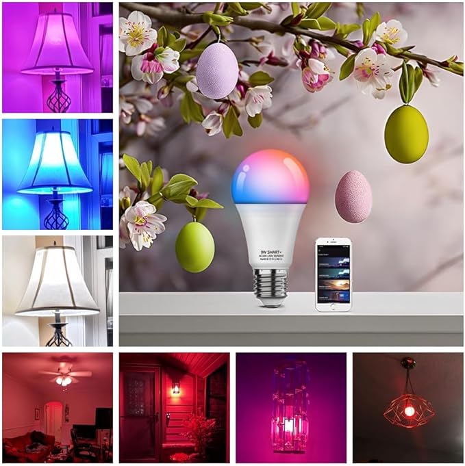 Smart Led Light Bulbs, Wi-Fi Magic Home Light Bulbs for Alexa & Google Assistant, E26, A19 Music Sync Color Changing Light Bulb, APP Remote Control on/off, Wireless, Bluetooth, 800LM, 60W,4Pack